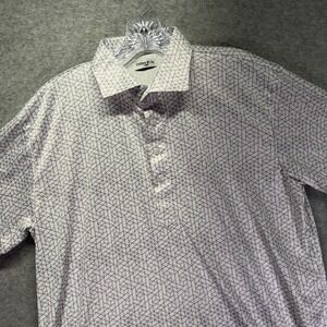 Collars & Co Dress Collar Polo Shirt Mens Large White Geometric Performance